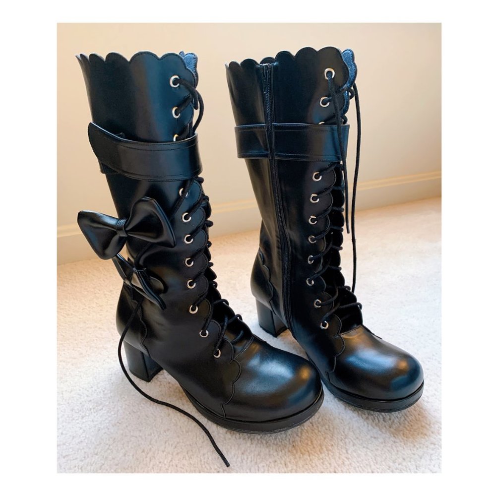 Round-toe Bowknot Gothic Lolita High Heel Boots